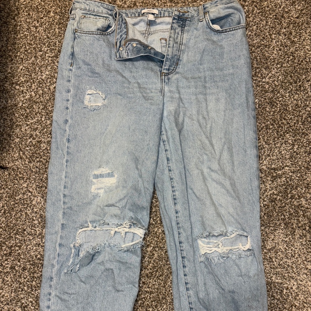 Forever 21 Blue Ripped Boyfriend Jeans